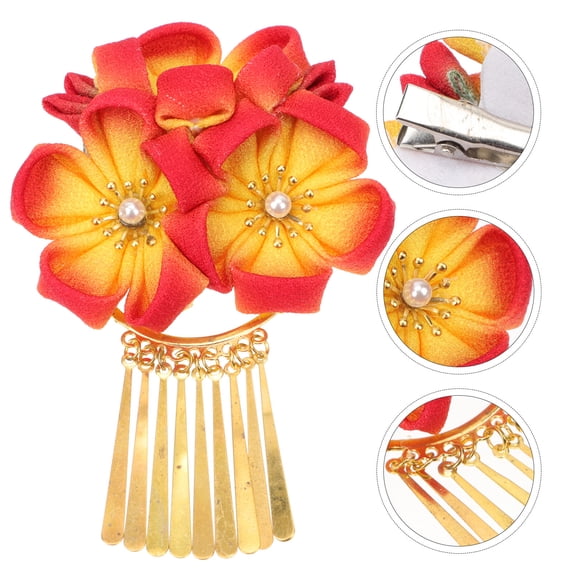 FUEENIRVA Asian Hair Accessories Kimono Headpiece Orange Cotton Iron 1Pack