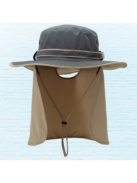 Lightweight Dark Grey Fishmen Hat with Neck Flap for Outdoor Activities