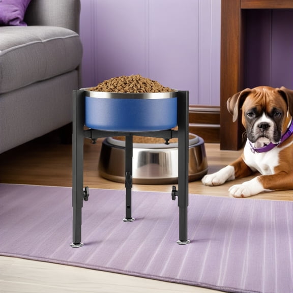 FUEENIRVA Nonslip Adjustable Height Dog Bowl Stand Black Elevated Rack for Pet Food and Water