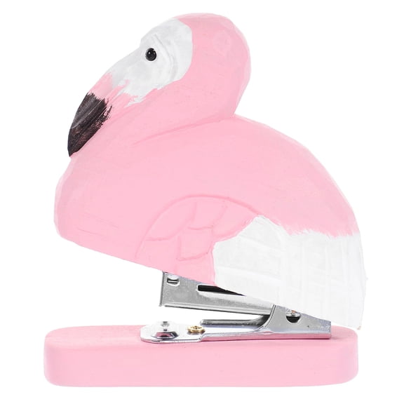 FUEENIRVA Pink Flamingo Wooden Handheld Stapler Lightweight Compact Grip for Home Office Desk