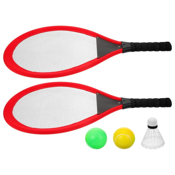 FUEENIRVA Portable Badminton Set with Red Rackets and Shuttlecocks - Complete Outdoor Sports Kit for Family Fun