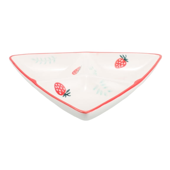 FUEENIRVA Red Ceramic Triangular Divided Serving Plate with Cute Pattern for Home Use