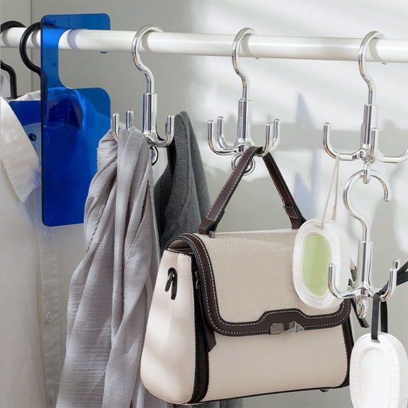 FUEENIRVA Silver ABS 4 Claw Swivel Coat Hook Closet Organizer