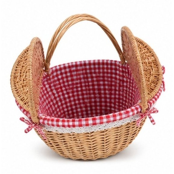 FUEENIRVA Rustic Brown Wicker Basket with Handles and Lid Portable Picnic and Storage Basket