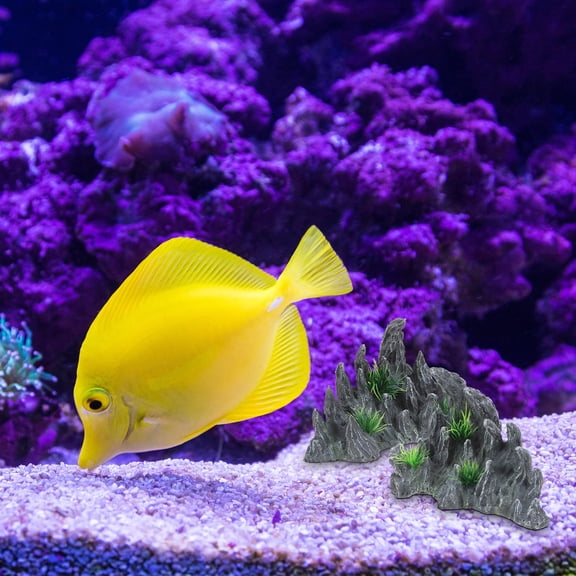 FUEENIRVA Small Stone Decorations 2Pcs Resin Fish Tank Ornament Dark Grey for Indoor Decor 17.8X12.2X9.5in