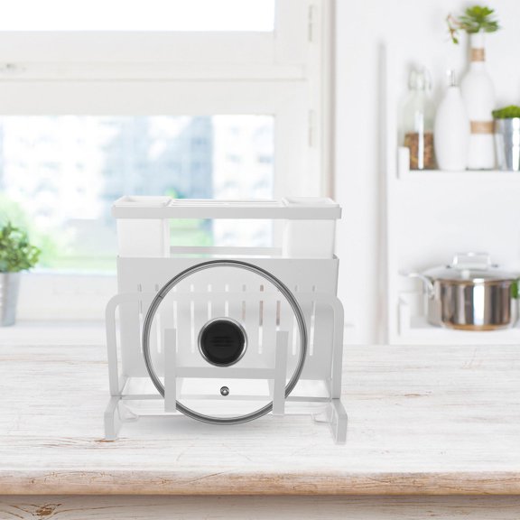 FUEENIRVA Sturdy White Kitchen Utensil Holder and Cutter Stand with Smooth Finish and Clear Display