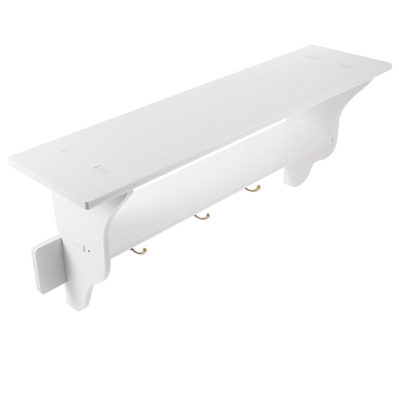 FUEENIRVA Wall Shelf with Built-In Hooks, Minimalist Floating Storage Organizer for Books, Keys and Decor
