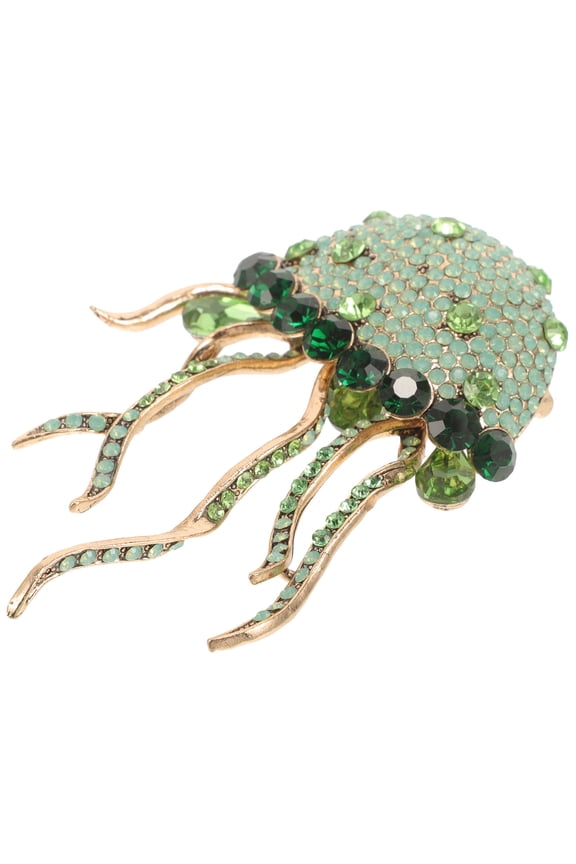 Jellyfish Brooch Pin Green Rhinestone and Zinc Alloy for Decoration