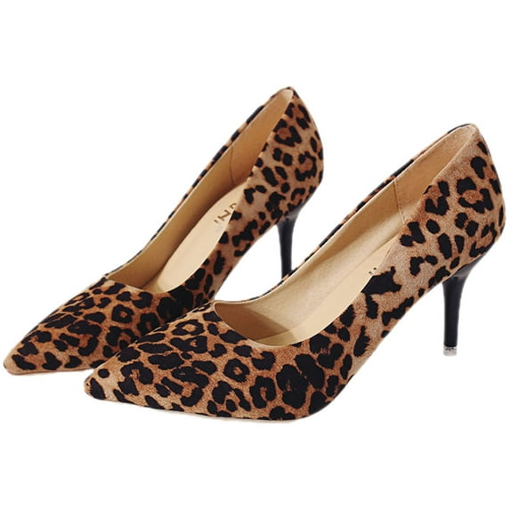 FUEENIRVA Leopard Print Pointed Toe Pumps Women Pumps Plastic Rattan 1 Pair 9.82X3.38X3.07in