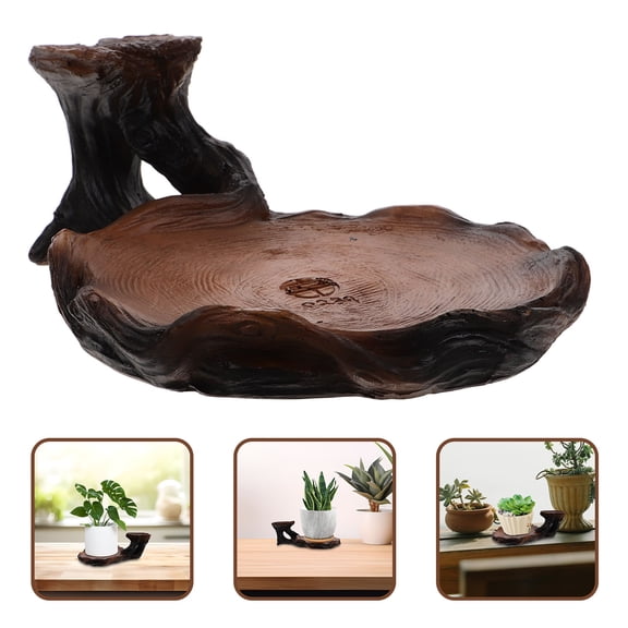 FUEENIRVA Flower Pot Tray Hydroponic Plant Base Holder Brown Resin Elegant Design 1Pcs