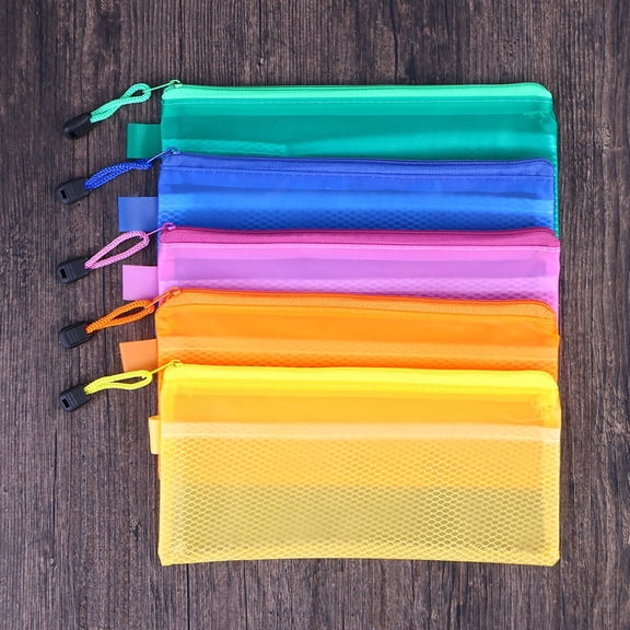 FUEENIRVA Zipper File Pouch 15Pcs File Bag Assorted Color Rectangular PVC Waterproof Travel Use