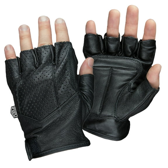 FUEL Adult Black Fingerless Leather Motorcycle Gloves Black - Large
