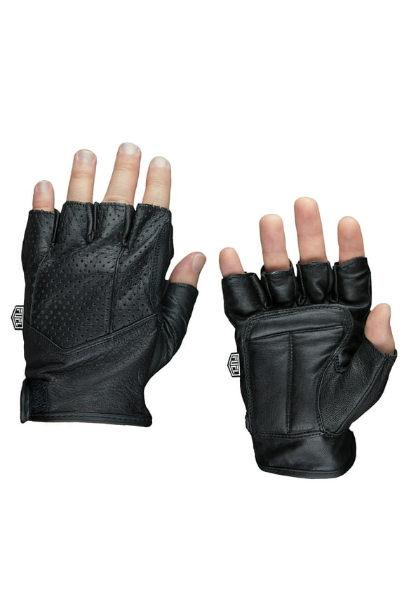 FUEL Adult Fingerless Leather Motorcycle Gloves in Black, Size XL