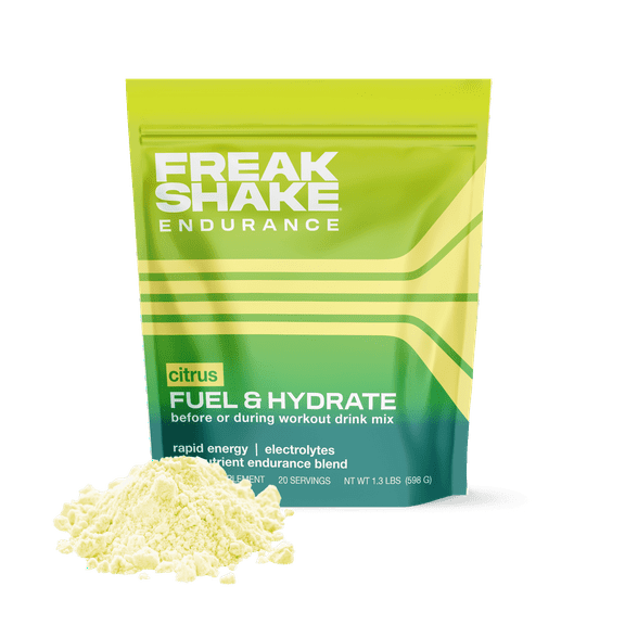 Freak Shake Fuel & Hydrate Citrus Drink Mix- Aerobic Supplement for Endurance Sports- Carbs, Electrolytes, Epicatechin & Quercetin- 20 Servings