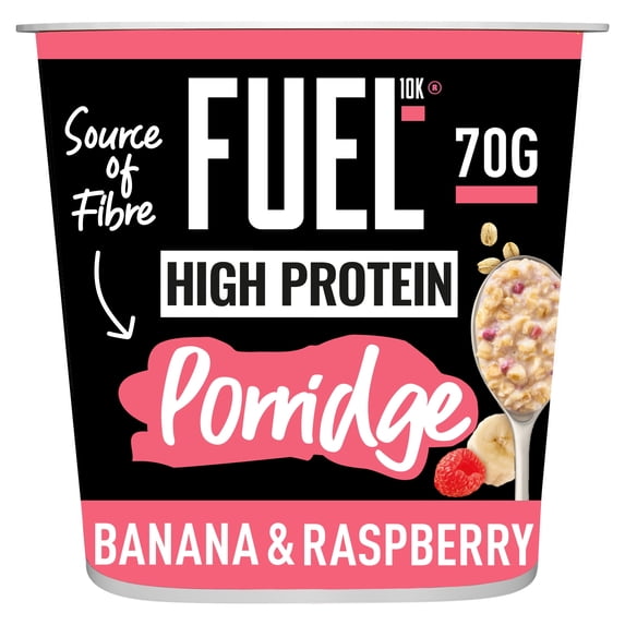 FUEL10K Banana & Raspberry Protein Porridge Oat Cereal Pot 70g, Imported from Britain