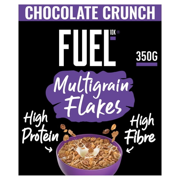 FUEL10K Chocolate Multigrain Flakes High Protein Breakfast Cereal 350g, Imported from Britain