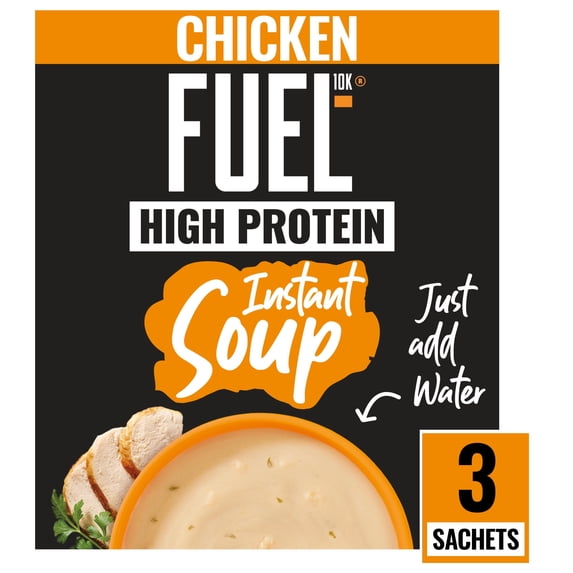 FUEL10K High Protein Chicken Instant Cup Soup 3 Packet 73g, Imported from Britain