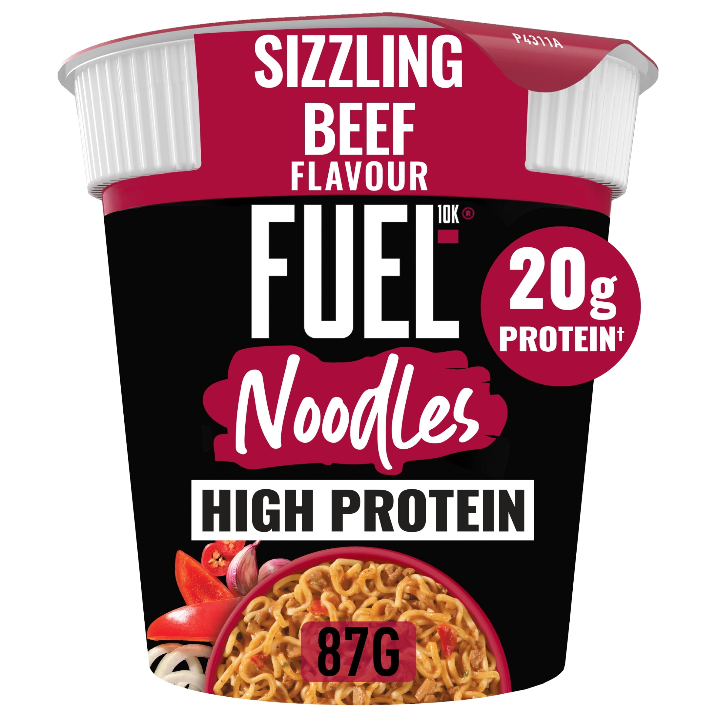 FUEL10K High Protein Sizzling Beef Instant Noodles Snack Pot 87g, Imported from Britain