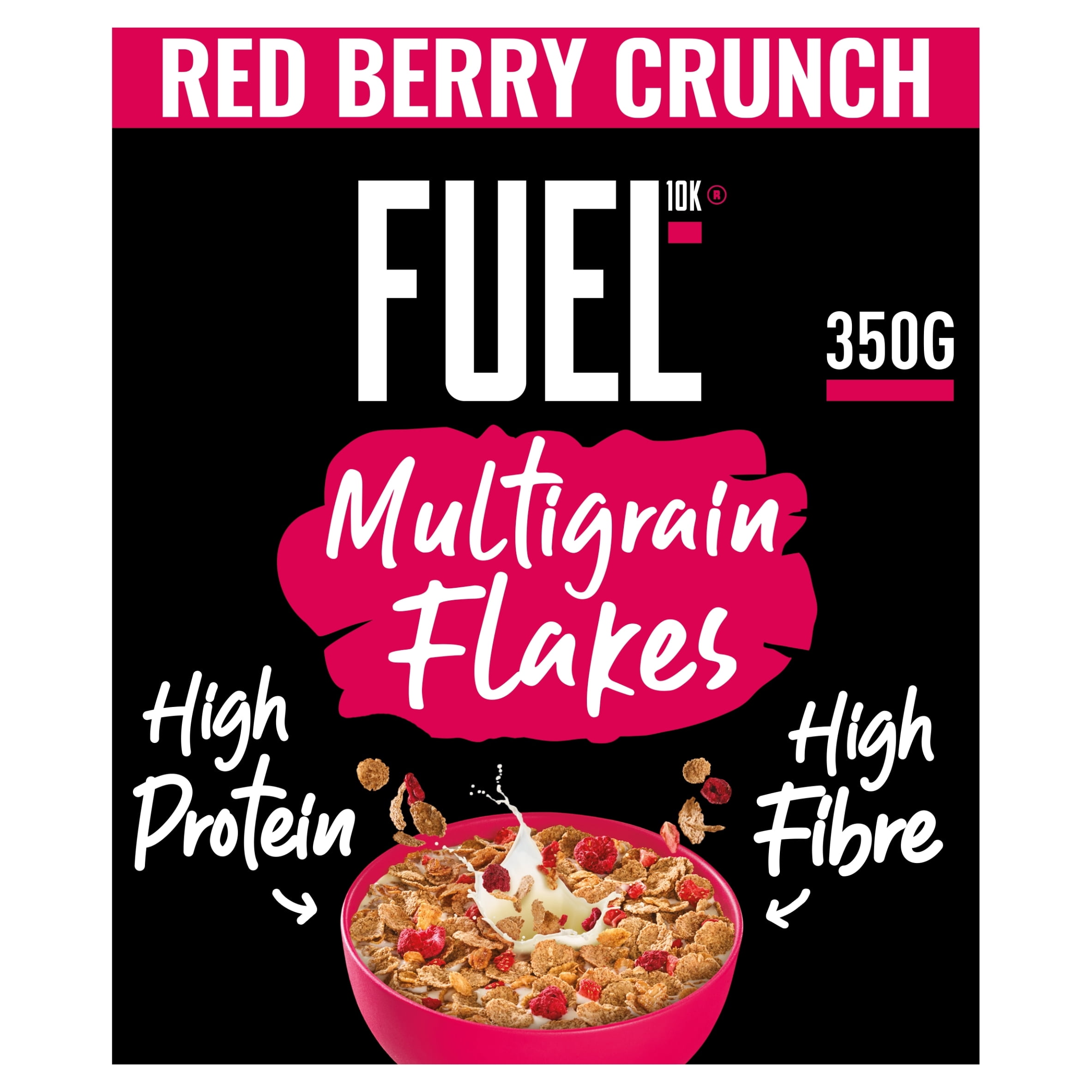 FUEL10K Red Berry Multigrain Flakes High Protein Breakfast Cereal 350g, Imported from Britain