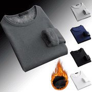 FUELEGO Mens Thermal Long Sleeve Underwear Shirts Winter Padded And Thickened Thermal Underwear Sherpa Lined Sweatshirt Fleece Crewneck Winter Thermal Thick Pullover Top Solid Color Bottoming Shirt