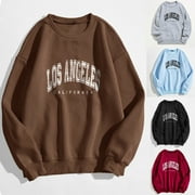FUELEGO Women Tops O Neck Daily Fashion Sweatshirt Los Angeles Style Sweatshirt Simple solid colour design show fashion charm