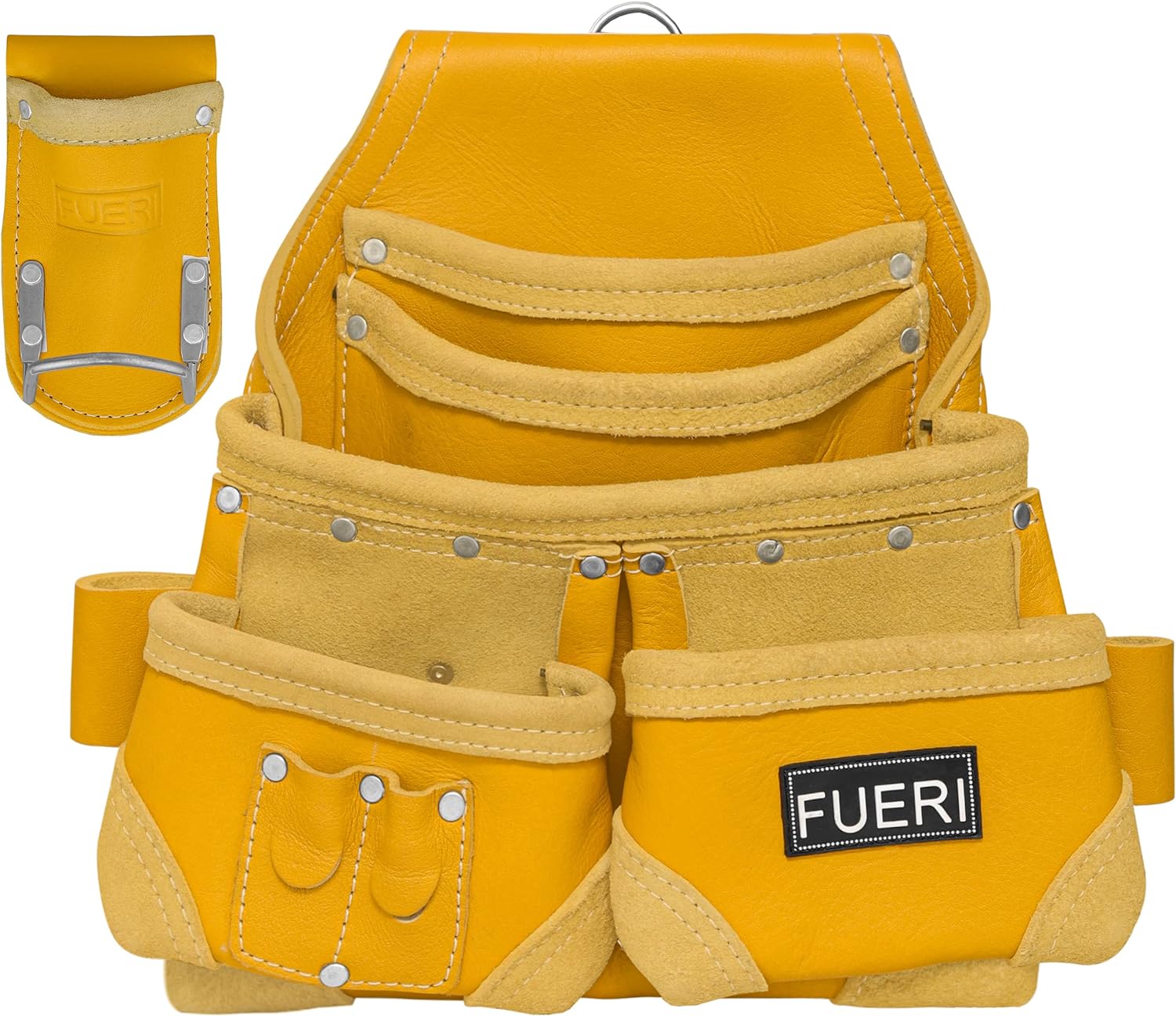 FUERI Leather Tool Pouch for Carpenters 5 Pocket Framers Belt Bag Kit