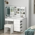 thumbnail image 1 of KULAGAGA Makeup Vanity Table with Sliding Lighted Mirror, Vanity Desk Makeup Dressing Table with 5 Drawers and Cushioned Stool for Women and Girls,White, 1 of 8