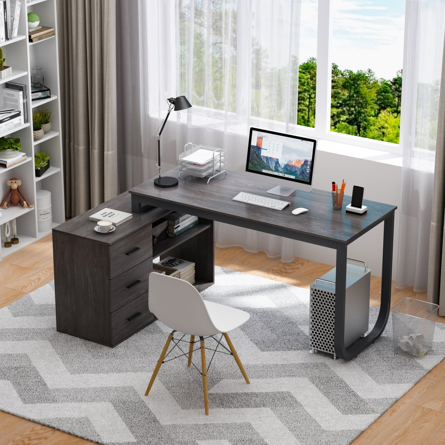 FUFU&GAGA 3Drawer LShape Executive Desk Computer Tables With Storage