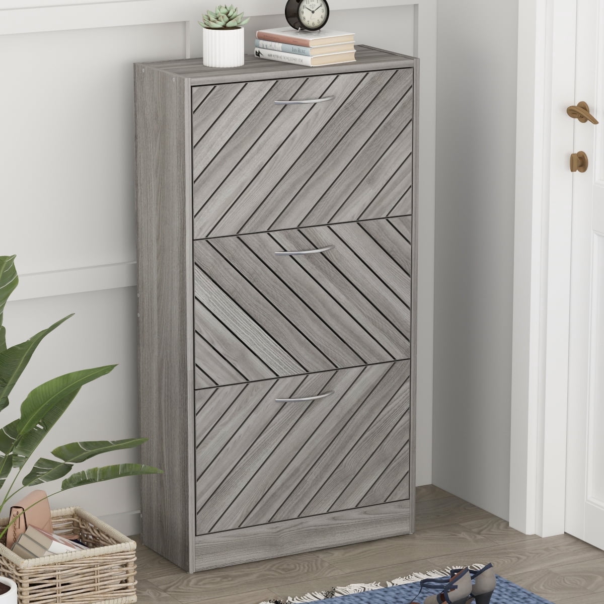 KULAGAGA 3-Drawer Shoe Cabinet Organizer, Gray, 42.3 H