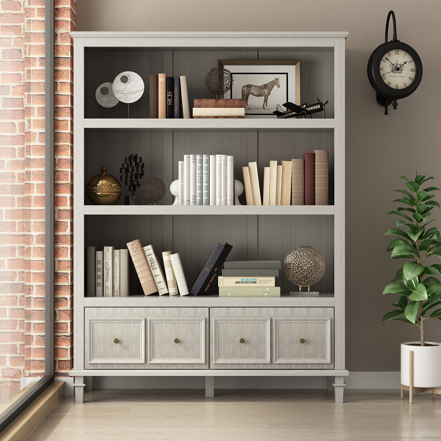 Light Gray MDF 3-Tier Accent Cabinet with Drawers