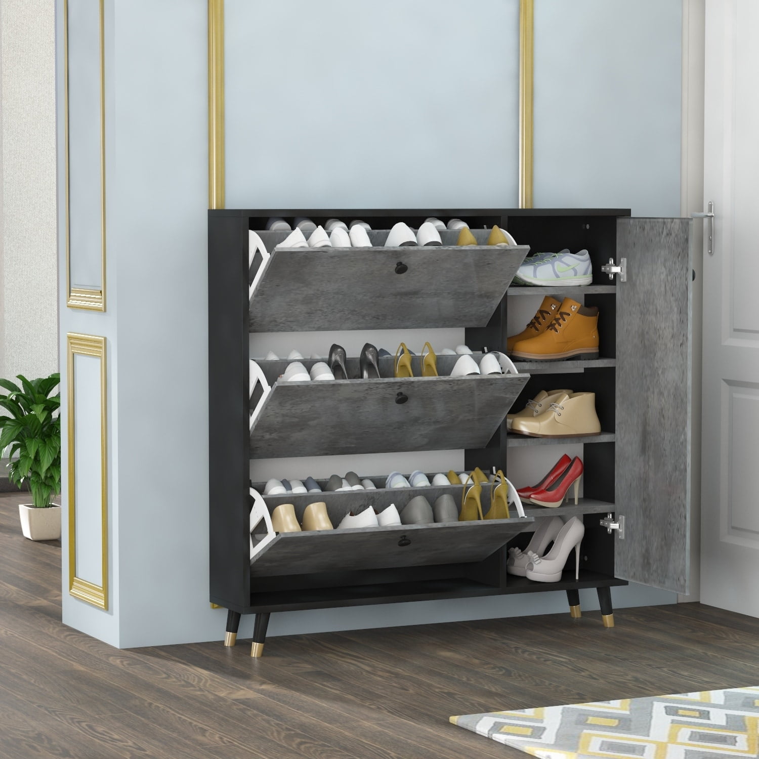 FUFU&GAGA 3Tier Wood Modern Shoe Storage Bedroom Chests With 1