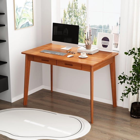 FUFU&GAGA 39” Office Desk, Rectangular Computer Desk with 2 Drawers, Writing Table for Reading Crafting, Home Office Study Room, Brown Walunt, 39.4”W x 21.7”D x 29.5”H