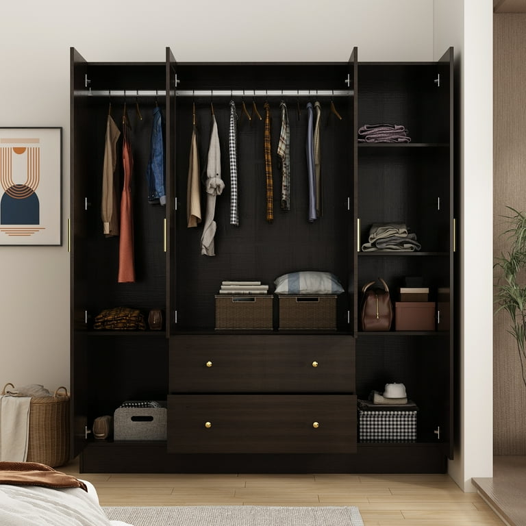 Fufu and Gaga Unisex Adult Armoires with Mirror and Bottom Drawers Wood Black