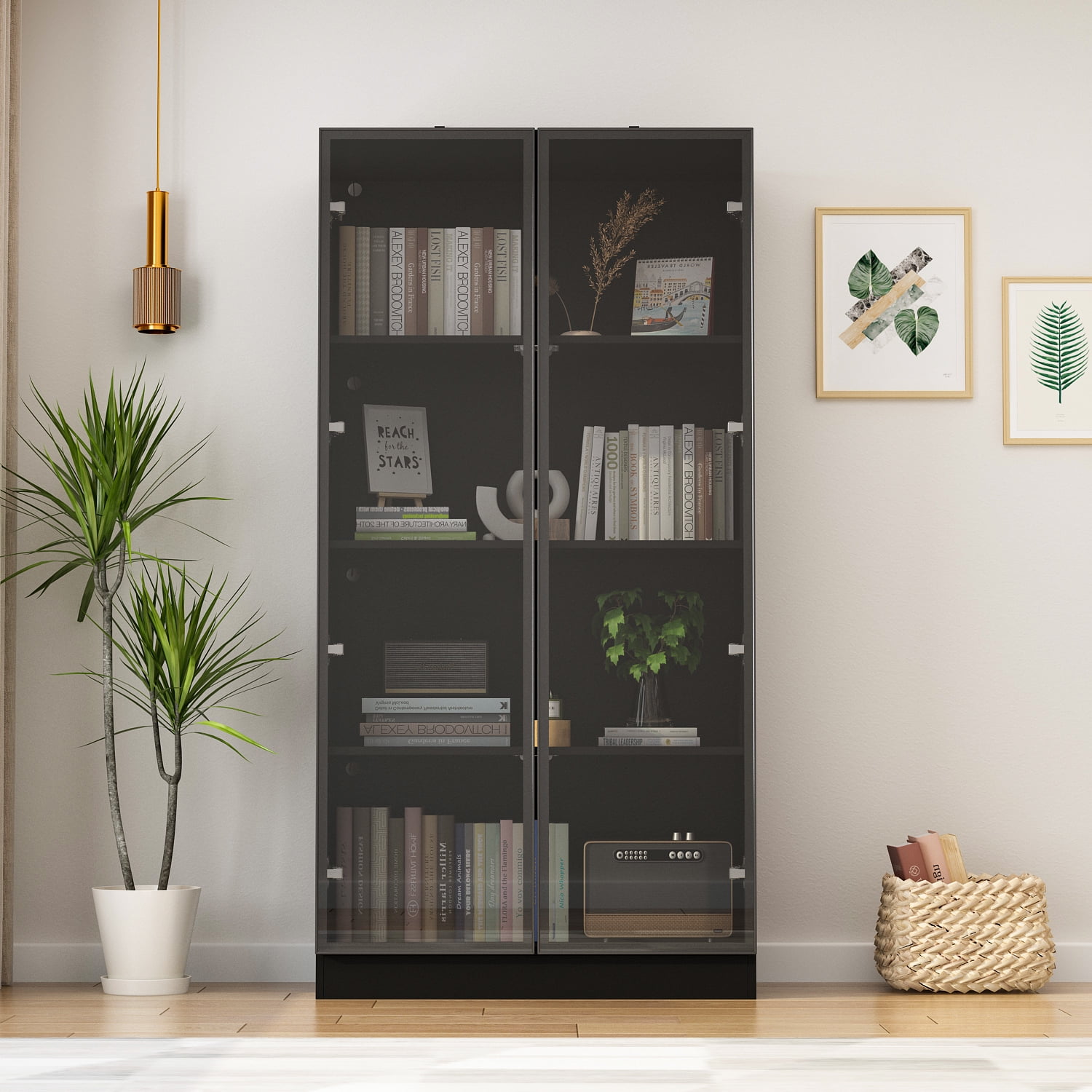 Bookcase with glass doors walmart discount