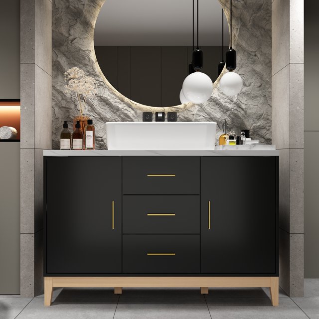 FUFU&GAGA 47.2" Bathroom Vanity with Sink Combo, Modern Black Bathroom