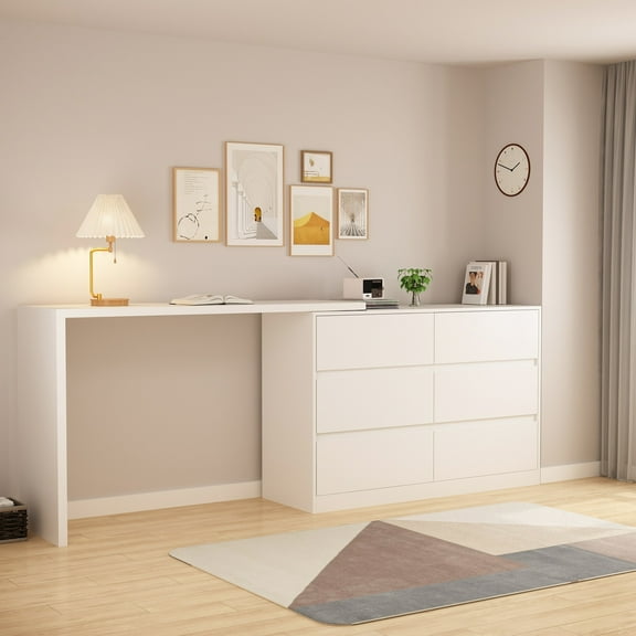 FUFU & GAGA 6 Drawer Rotating Vanity Dresser and Desk, White