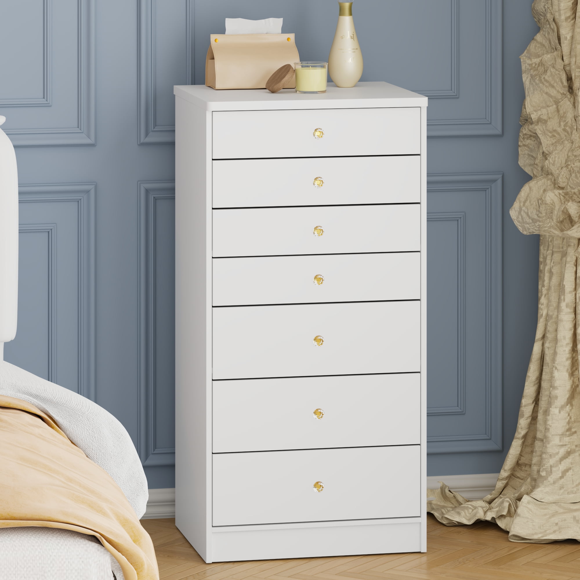 FUFU&GAGA 7 Drawer Dresser, Tall White Dresser Chest of Drawers with ...