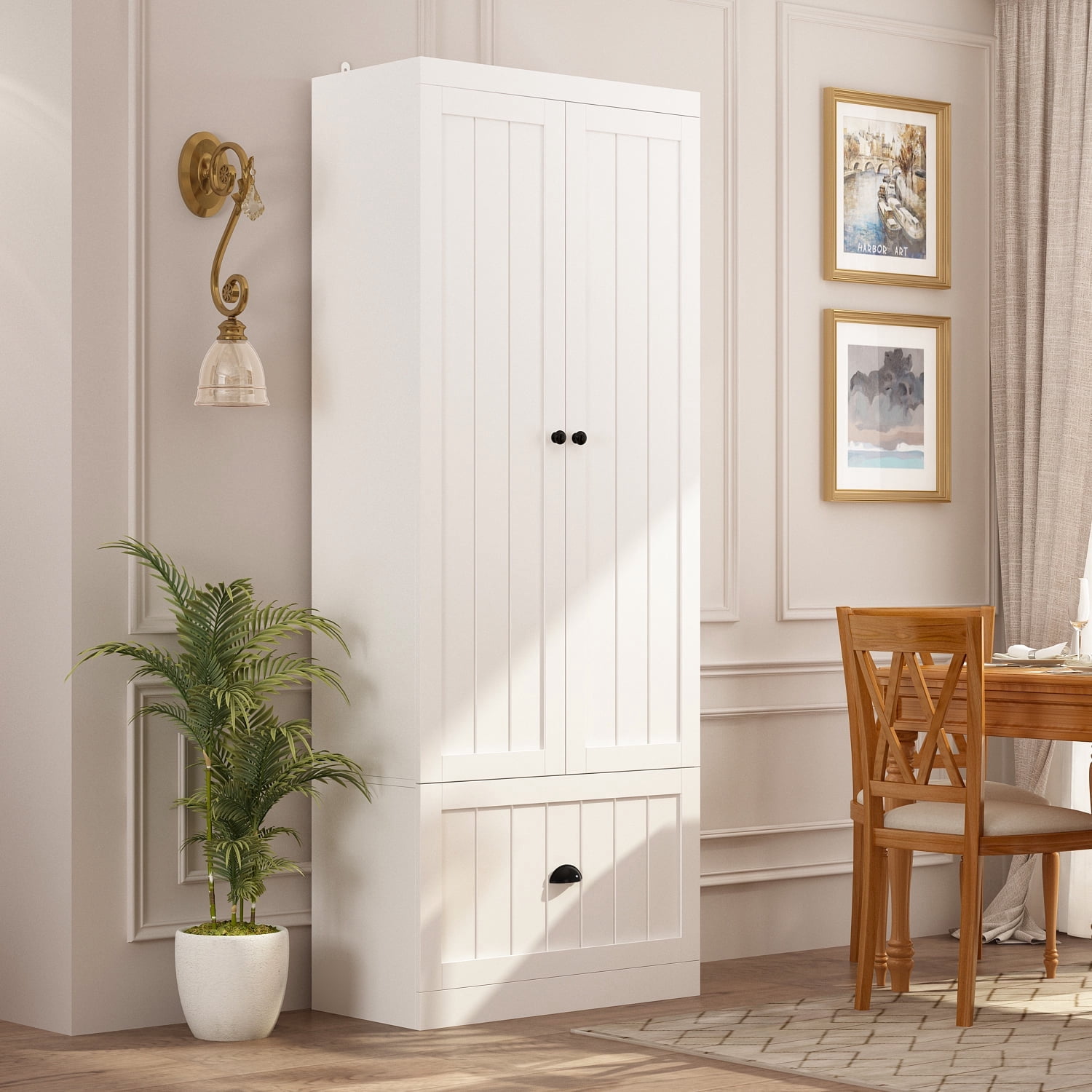 KULAGAGA 70.9" H Kitchen Pantry Cabinet, Freestanding Storage Cupboard with Drawer and Adjustable Shelves for Kitchen Bathroom Living Room, White