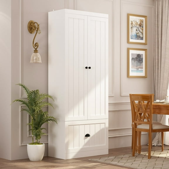 KULAGAGA 70.9" H Kitchen Pantry Cabinet, Freestanding Storage Cupboard with Drawer and Adjustable Shelves for Kitchen Bathroom Living Room, White