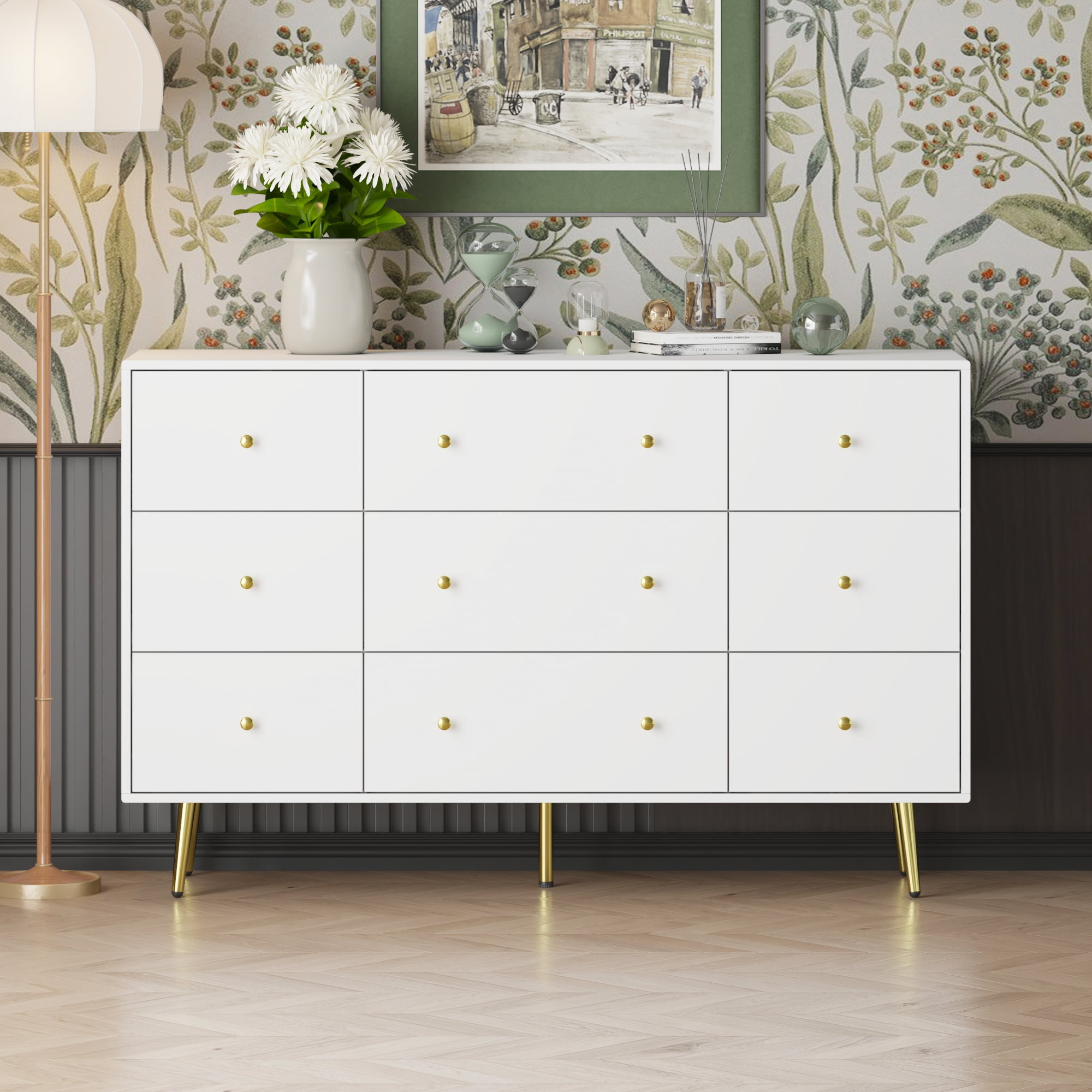 FUFU&GAGA 9 Drawers Double Dresser, Wooden White Dresser Chest of