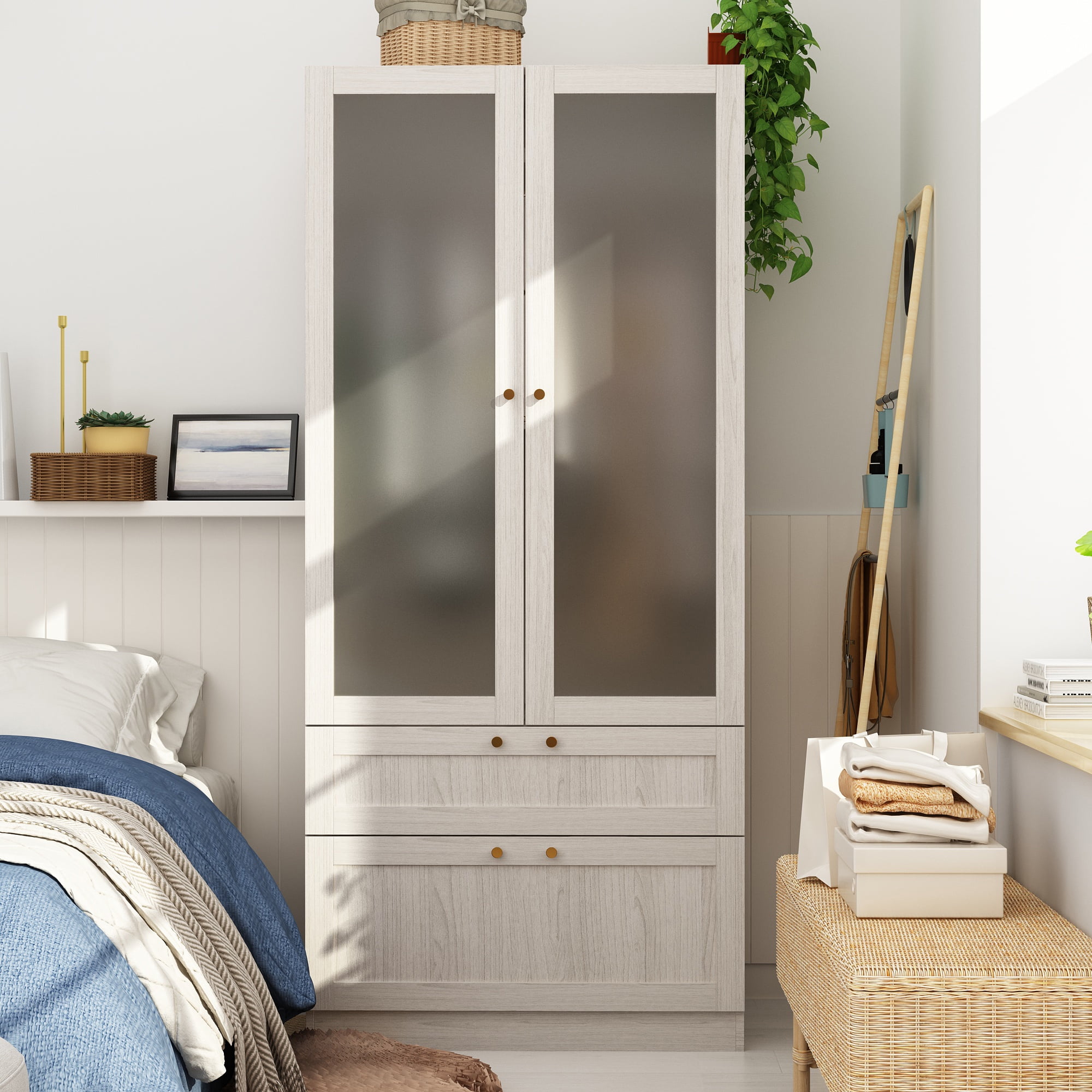 FUFU&GAGA Armoire Wardrobe with Frosted Glass Doors, Barbados | Ubuy