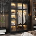 thumbnail image 1 of KULAGAGA Bedroom Wardrobe with Glass Doors and Lights, Armoire Closet Cabinet with Hanging Rod and Shelves, 1 of 7
