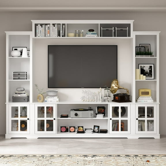 KULAGAGA Entertainment Center with Hutch, Media Center with Storage and Glass Door