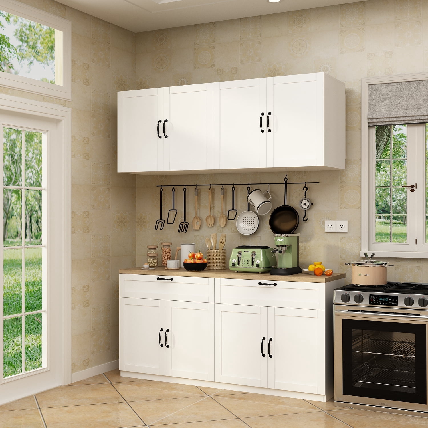KULAGAGA Kitchen Cabinet with Wall Mounted Hutch, Sideboard