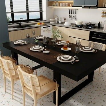 KULAGAGA Kitchen Dining Table for 6-8 People, Rectangular Meeting Table, 86.8"W x 47.2"D, Black & Walnut
