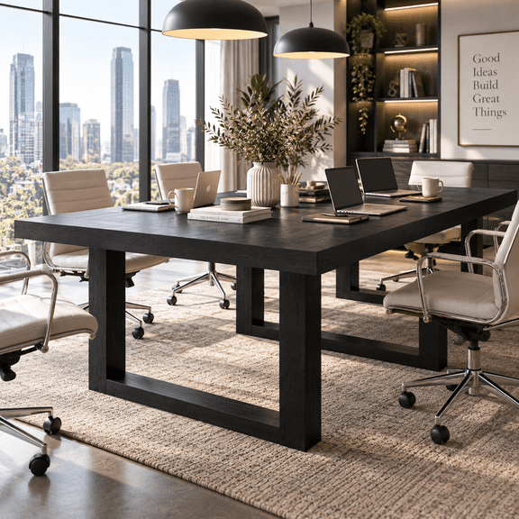 KULAGAGA Kitchen Dining Table for 6-8 People, Rectangular Meeting Table, 86.8"W x 47.2"D, Black & Walnut