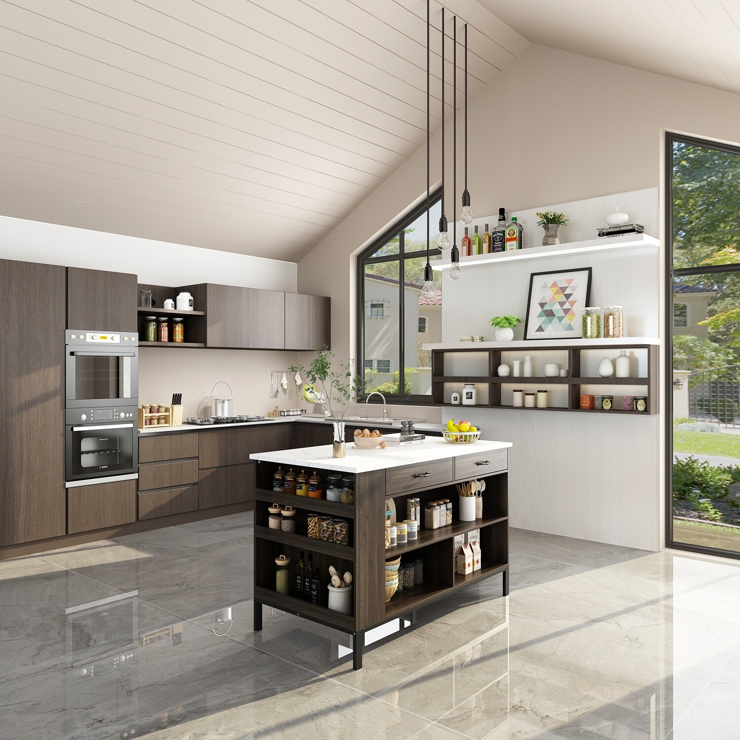 FUFU&GAGA Kitchen Island w/Storage Island Table Kitchen Table w/Large