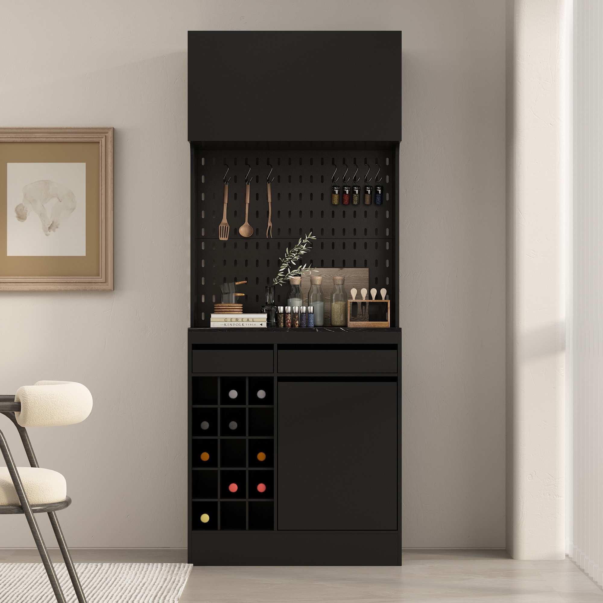 FUFU&GAGA Kitchen Pantry Freestanding Buffet Hutch with Wine