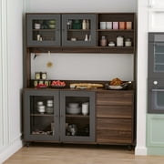 KULAGAGA Kitchen Pantry with 4 Drawers and Hutch,Kitchen Baker's Rack Buffet Storage Cabinet Microwave Stand, Walnut