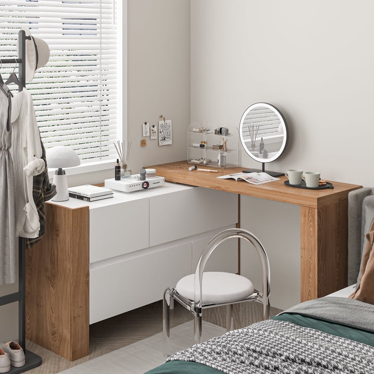 dresser with led Sikaic Dresser LED 6 Drawers Dresser with Charging Station White Modern